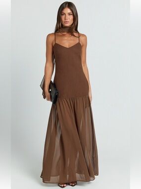 Showpo Calvin Maxi Dress with Neck Scarf Detail